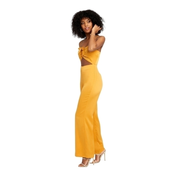 $149 New Bebe Cut Out Wide Leg Jumpsuit Women Size 8 Yellow Sexy Summer … - Picture 1 of 16